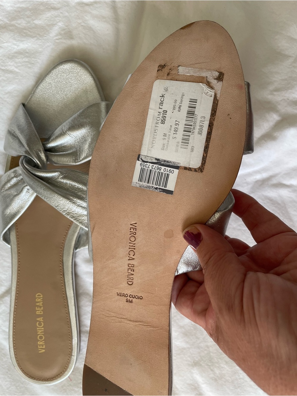 Veronica Beard Metallic Silver Slide Sandals 9 - Picture 3 of 4